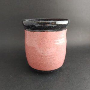 Studio Art Pottery Vase Planter Pink Black, Speckled, Glazed, Signed Dated